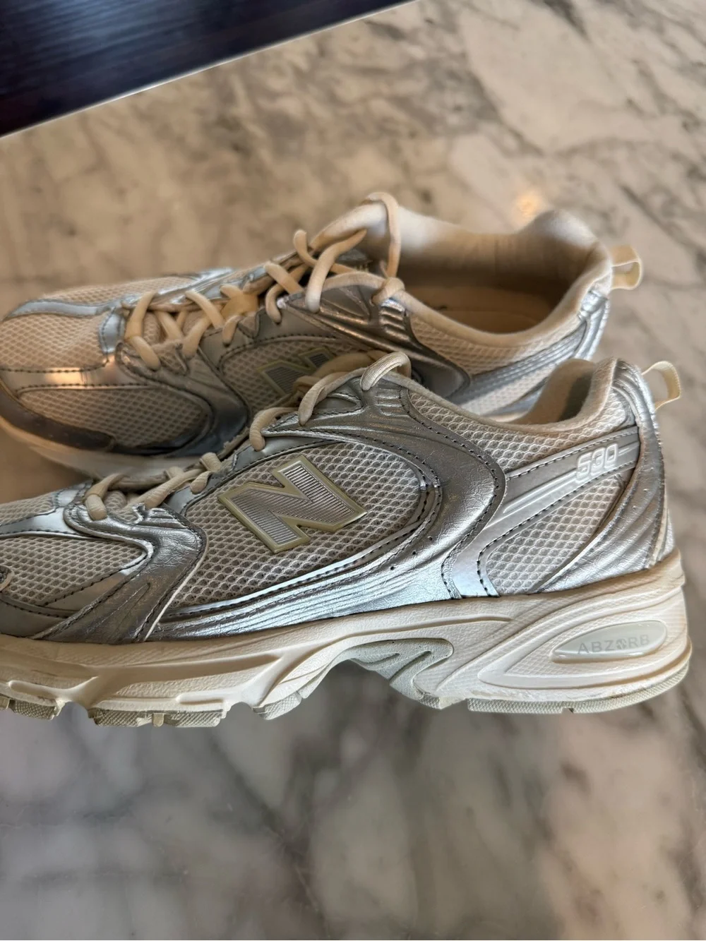 New Balance Women's Cream and Gray Mesh Running Sneakers